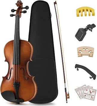 4/4 Full Size Beginner Violin Acoustic Fiddle Set for Adults, Teens, and Students Age 12+, with Extra Strings, Tuner, Mute, Shoulder Rest, Cleaning Cloth, Case, Bow, and Rosin Reddish Brown