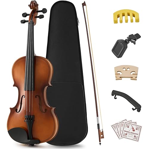 Beginner Violin 4/4, Full Size Violin for Adults, Teens, Student, Acoustic Fiddle Kit with Hard Case,Tuner,Mute,Shoulder Rest,Extra Strings,Cleaning Cloth,Learners Age 12+ (Reddish Brown)