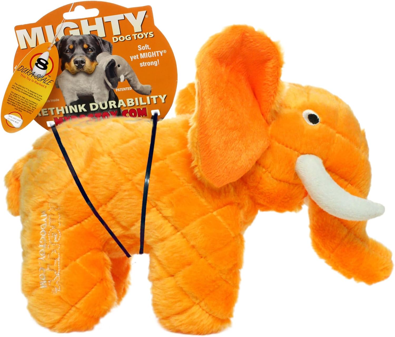 MIGHTY- Safari - Squeaker-Multiple Layers. Made Durable, Strong & Tough. Interactive Play Dog Toy (Tug, Toss & Fetch). Machine Washable & Floats (Orange Elephant, Large)