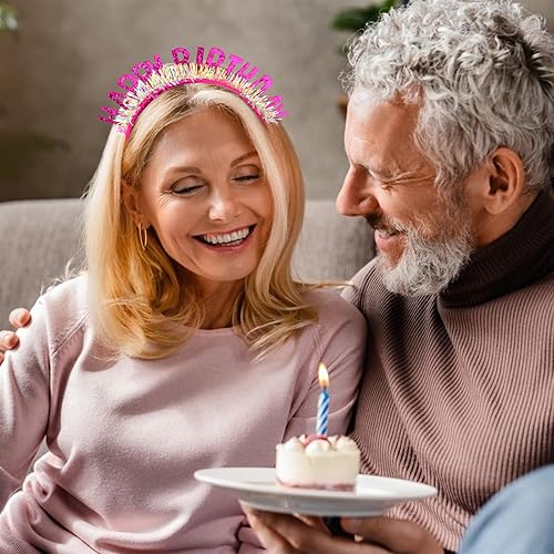 Miniatura 6 de CIEHER Diadema de cumpleaños con corona de cumpleaños, diadema de cumpleaños, diadema de feliz cumpleaños para mujeres y niñas, diadema de