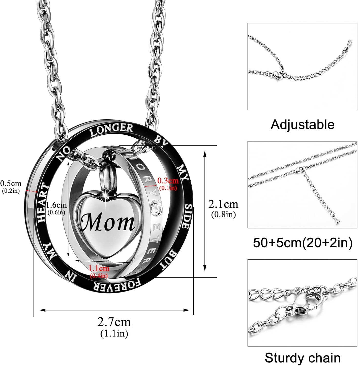 XIUDA Cremation Urn Necklace for Ashes Eternal Memory Carved Keepsake Stainless Steel Urn Jewelry Memorial Ash Holder - Image 2