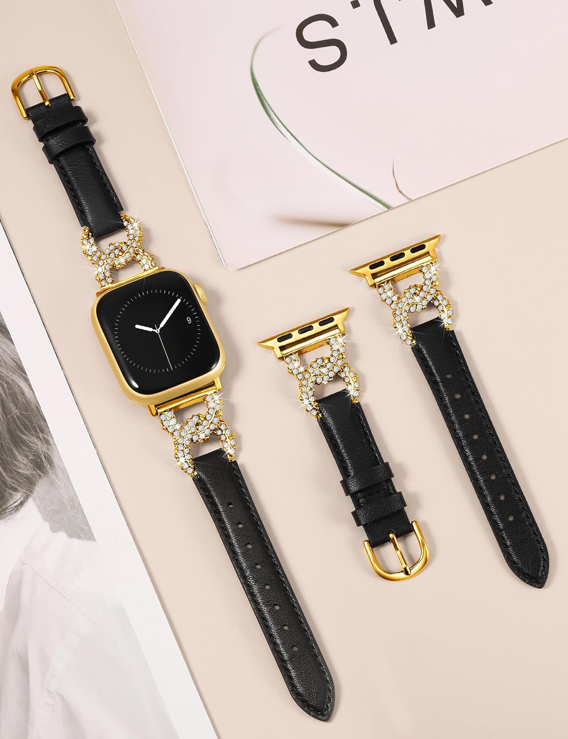 TOYOUTHS Leather Band Compatible with Apple Watch Bands for Women 38/40/41/42/44/45/46/49mm Dressy Designer Diamond Interlock Buckle Thin Strap Buckle for iWatch 11 10 9 8 7 6 5 4 SE/Ultra 3 2 1 - Image 4