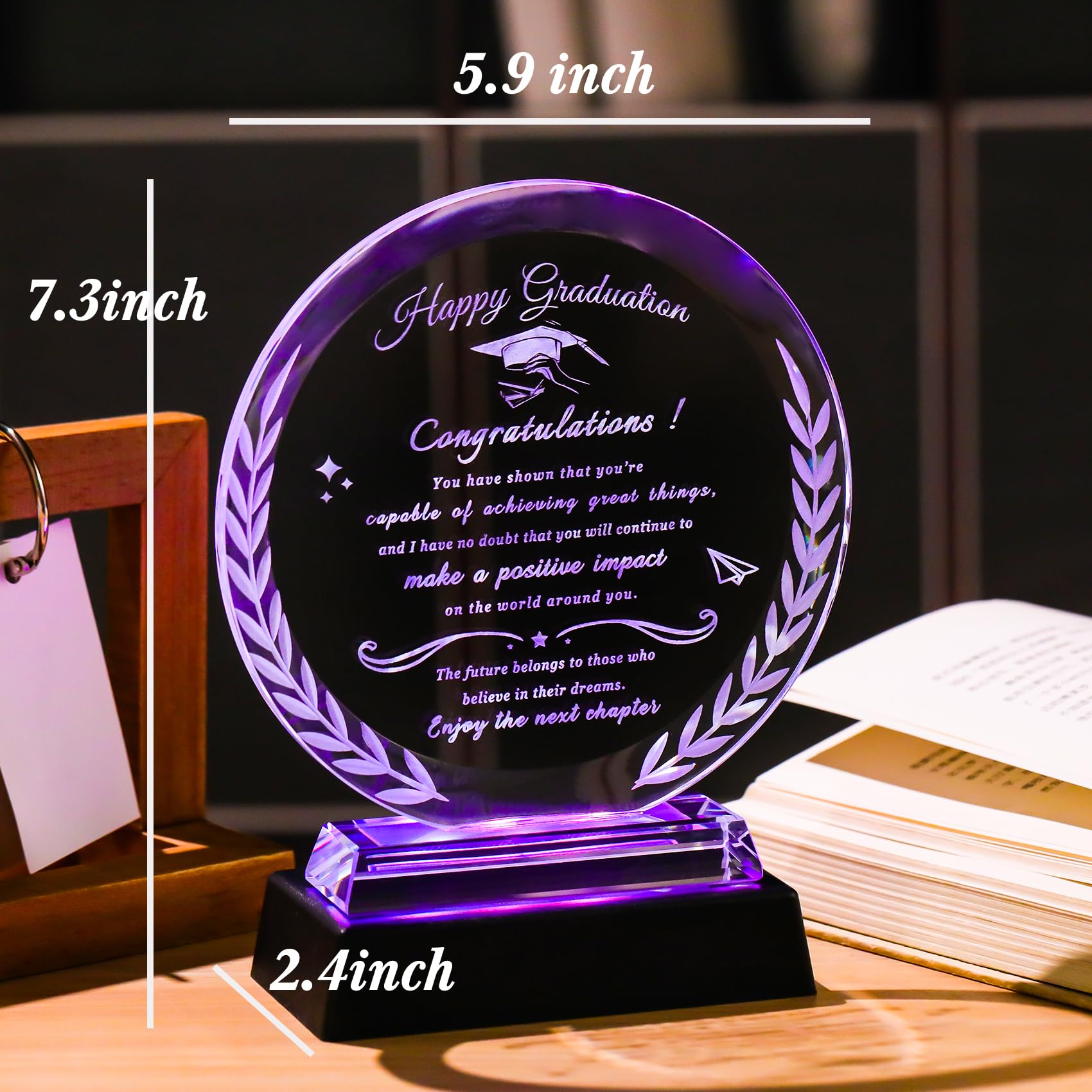 Abschluss-Geschenk für Sie und Ihn, Kristall-Abschluss-Plakette mit LED-Sockel, tolles Geschenk zum Abschluss, Master-Abschluss, 2025, Abschlussgeschenk für Hochschule, Senioren