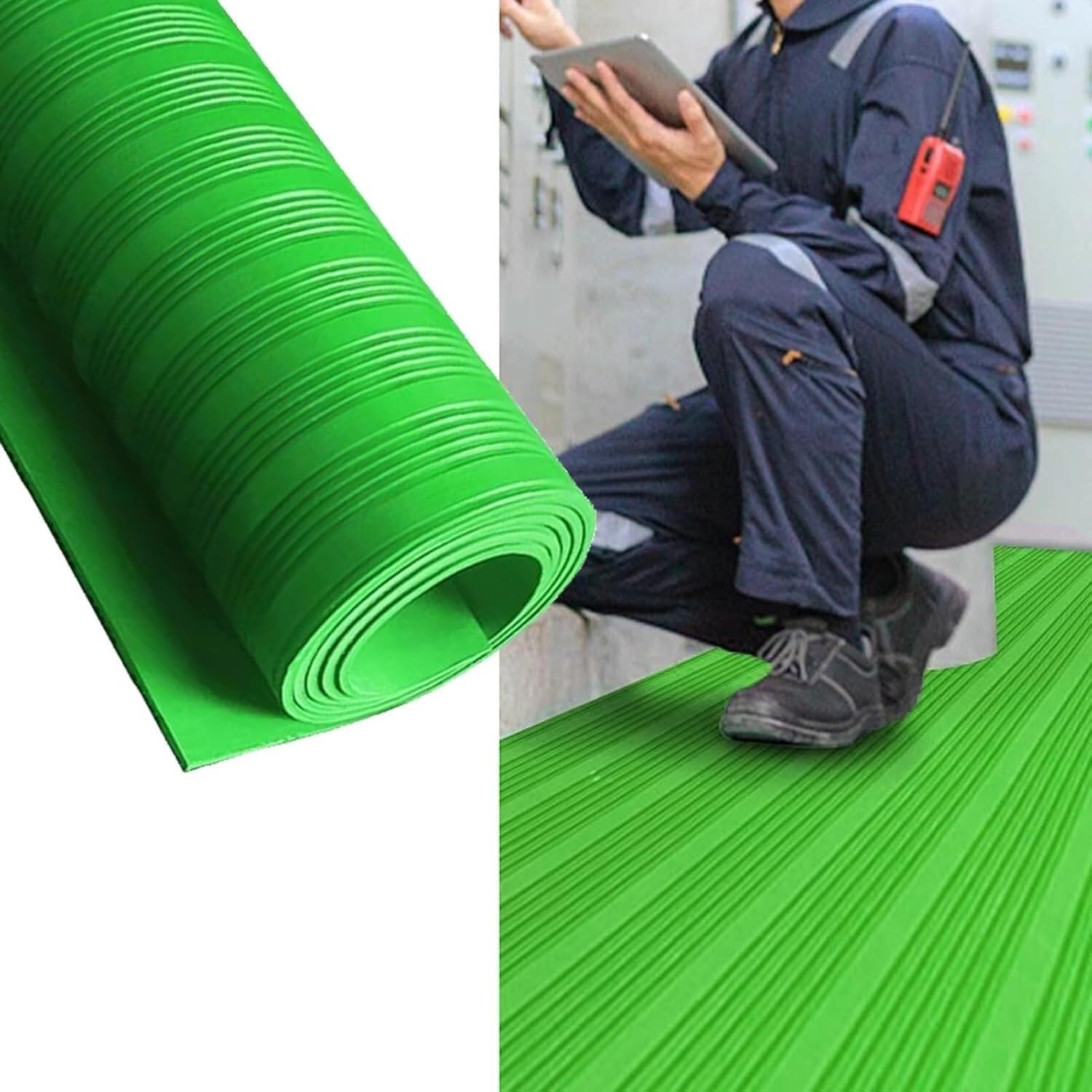 Hochspannungs-Isolationsdecke Isolierte Gummimattenrolle, rutschfestes, stoßdämpfendes Design for den Isolierschutz in der Werkstatt Sicherheitsarbeitsmatte für Elektriker(Green)