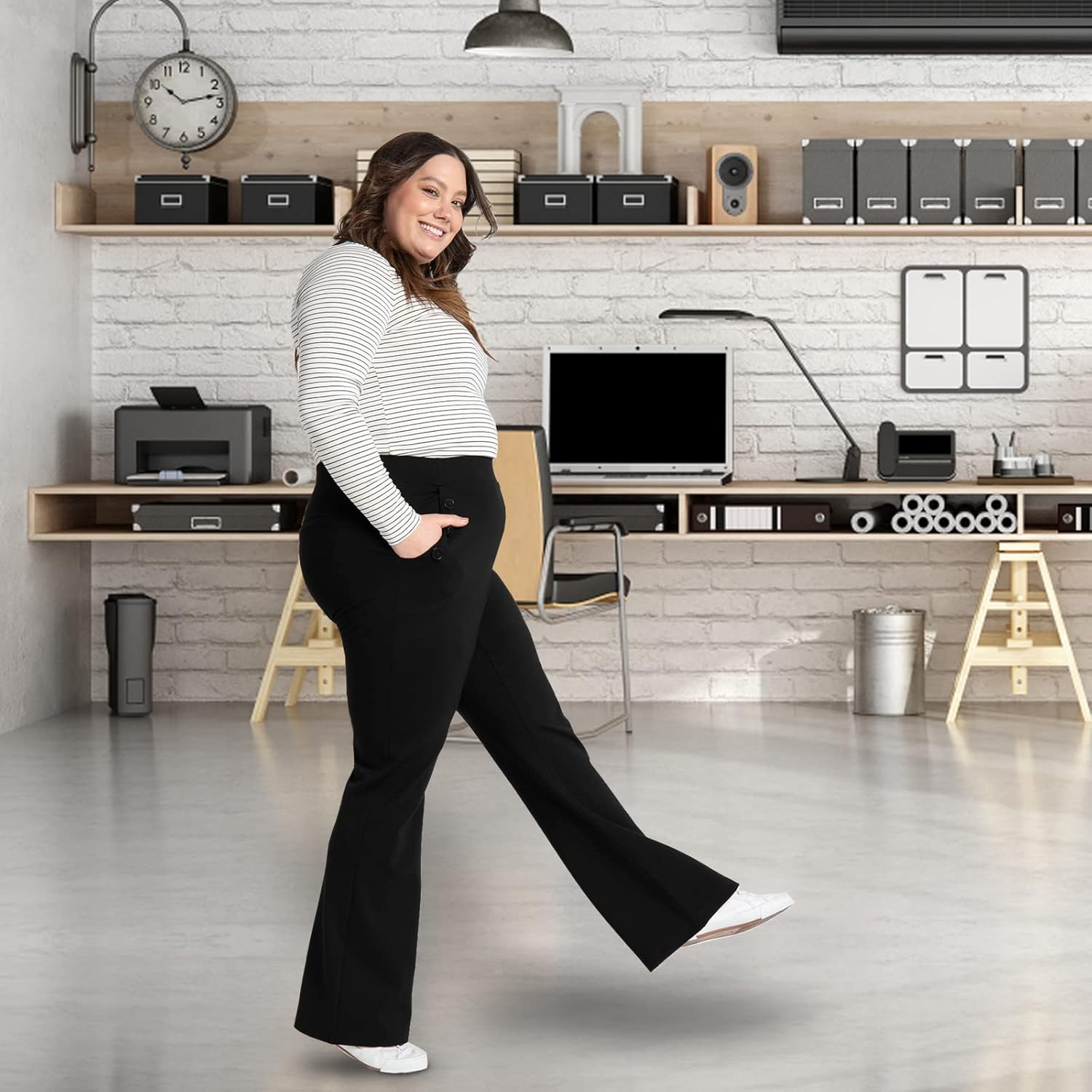 DGD Wrinkle-Free Stretch Dress Pants Plus Size for Women Pull-on Pant Ease into Comfort Office Pant - Image 2