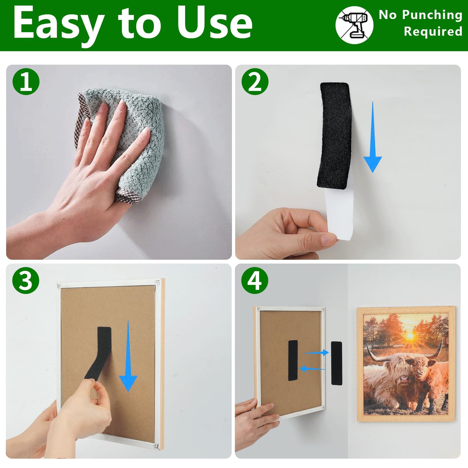 elzle 10 Pièces Scratch Autocollant Double Face Extra Fort, 3 X 10cm Adhésif Puissant Bande, Bandes de Scratch Autocollantes pour Tapis,Cadre Photos Et L'Artisanat,Maison,Bureau - 4