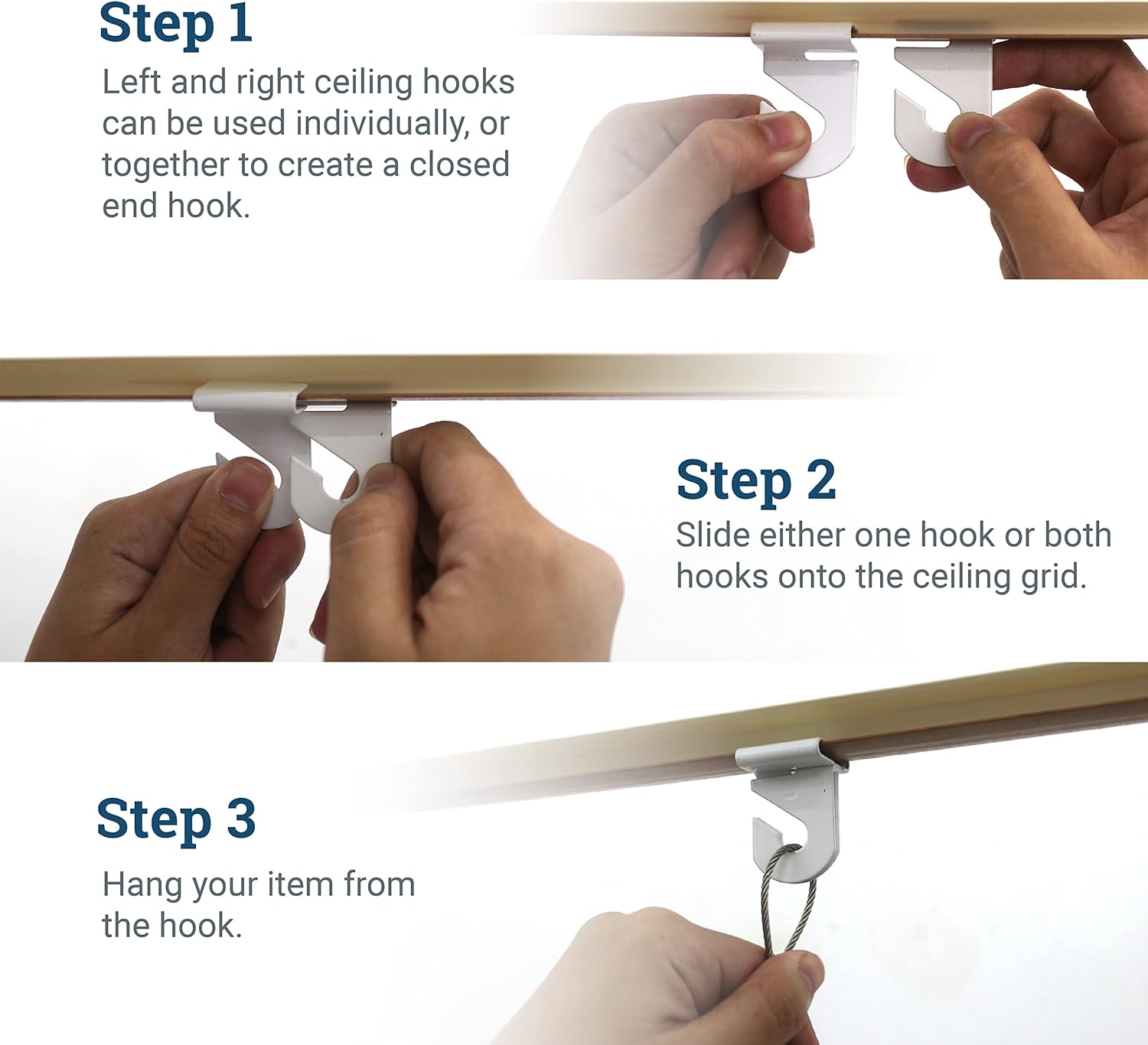 Picture Hang Solutions Sturdy Ceiling Grid Hooks - Holds up to 15 lbs - Drop Ceiling Hooks for Posters and Decorations - 100 Pack