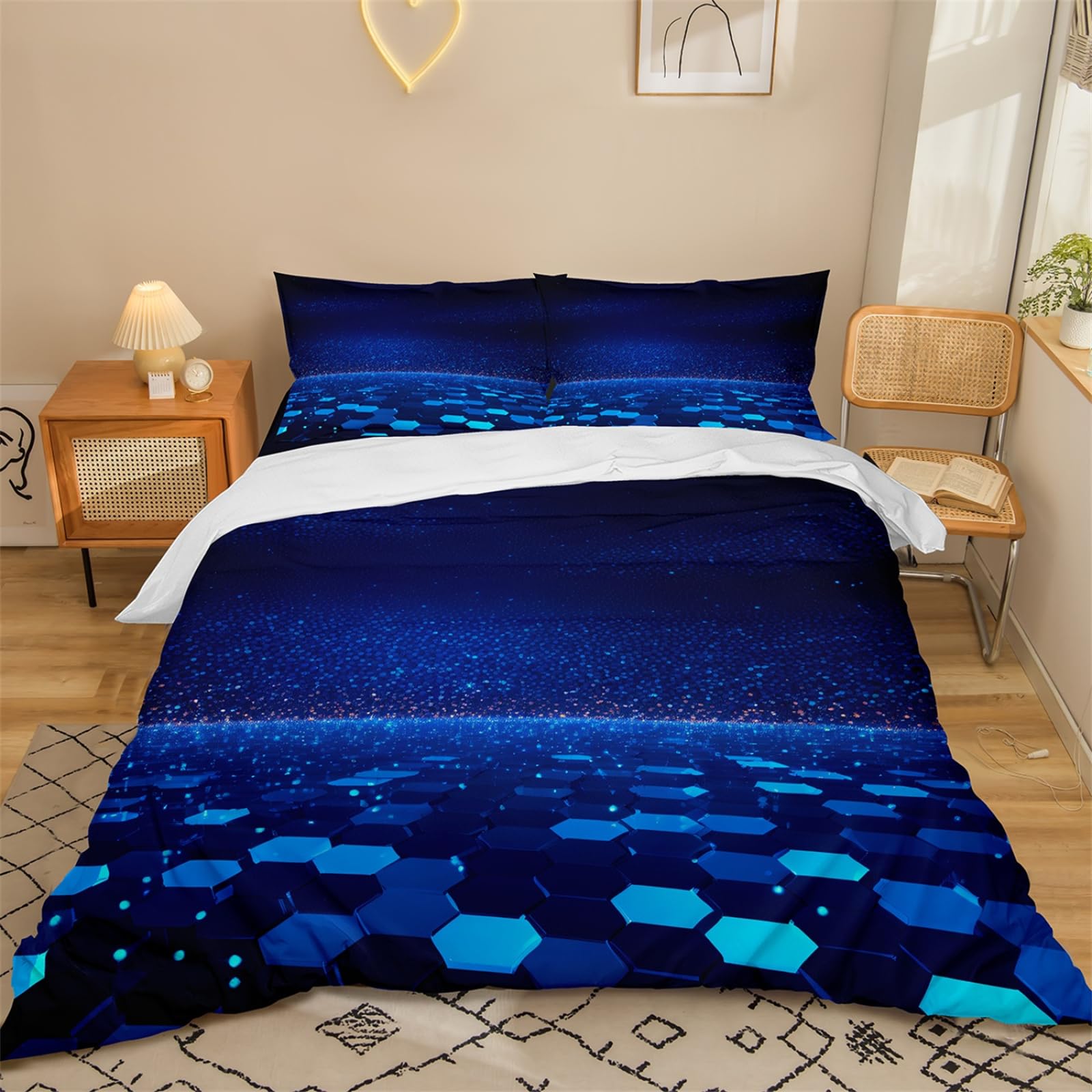 Dwetcxo King Size Duvet Cover Sets Blue Abstract Kingsize Duvet Cover Sets Microfiber Breathable King Size Bedding Soft Bedding with Zipper Closure+2 Pillowcases 50x75cm 220x240cm