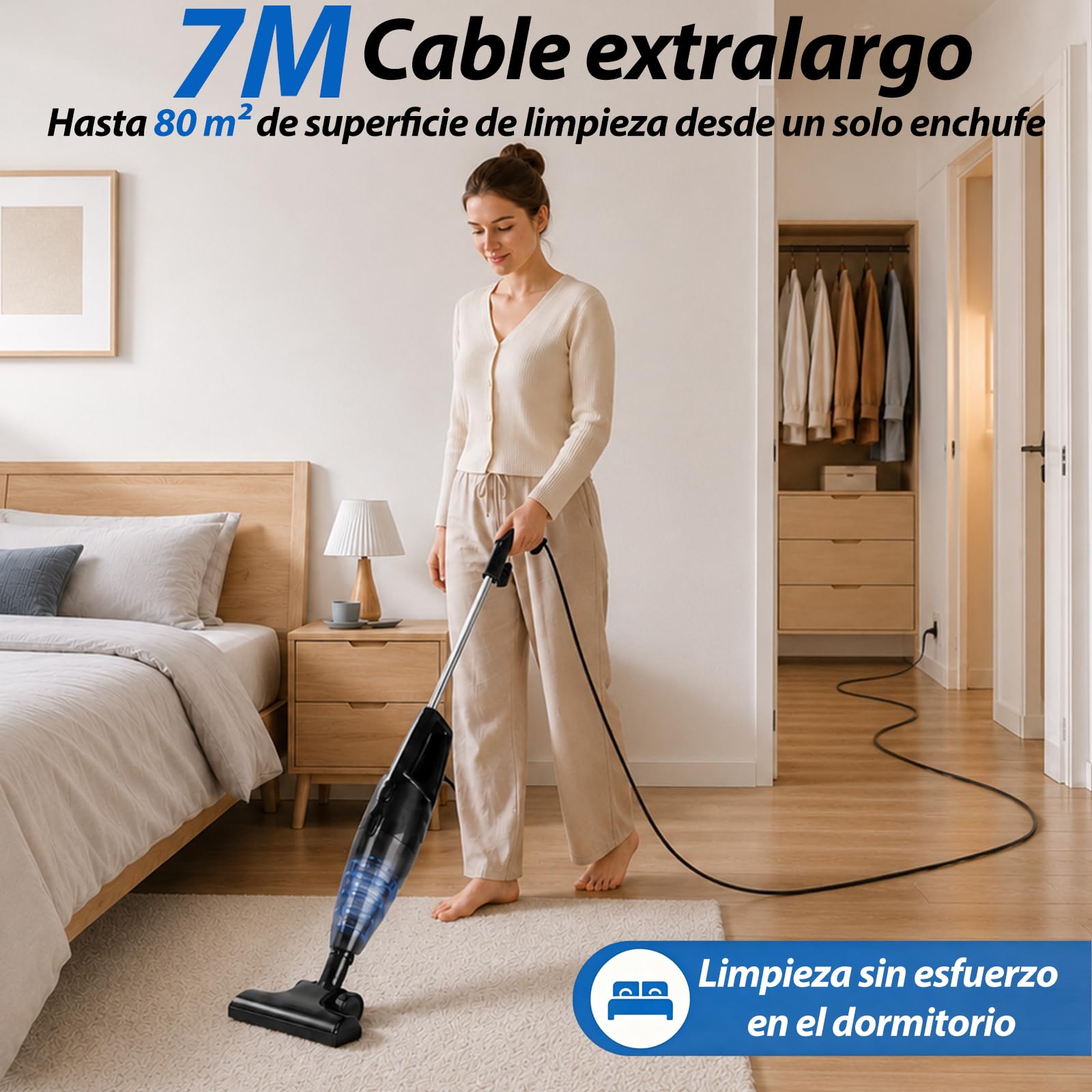 Aigostar Aspiradora Escoba 2 en 1 con Cable, 600W, 13kPa, Filtro HEPA