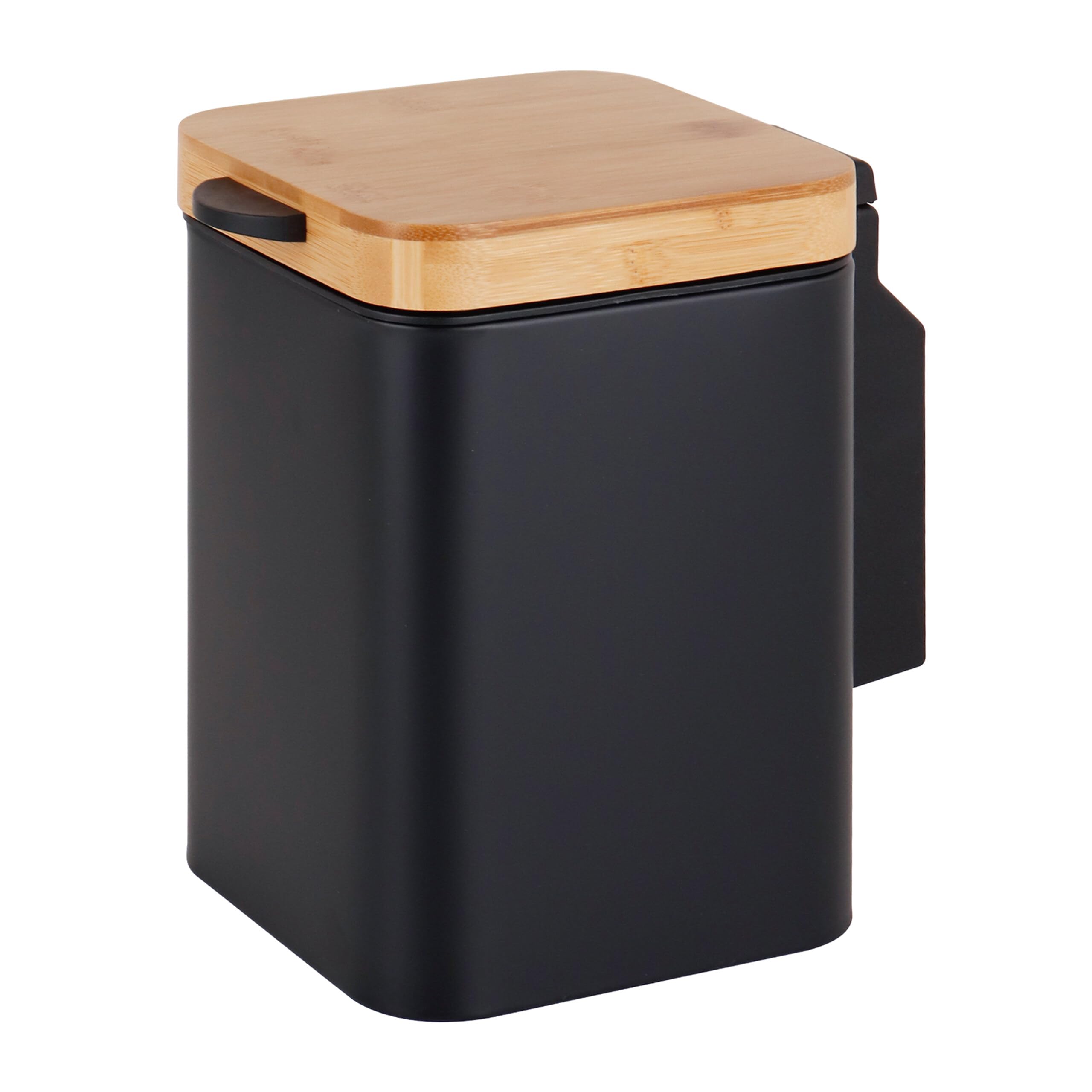 Relaxdays - Cestino cosmetici da parete, 3 l, nero/naturale | Chiusura soft-close, secchio interno, metallo, rettangolare