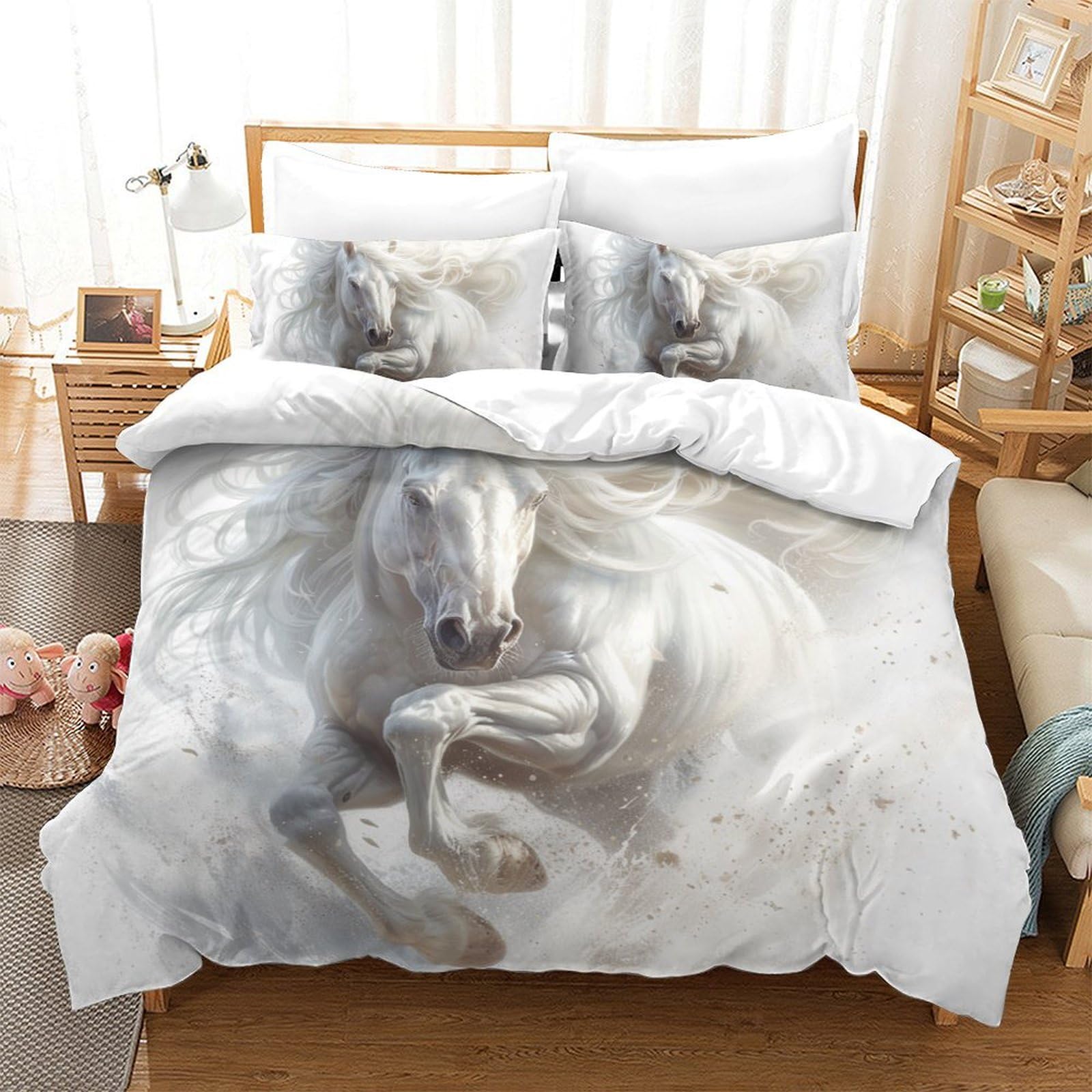 Sets de housses de couettes respirantes 3D cheval blanc pour literie King