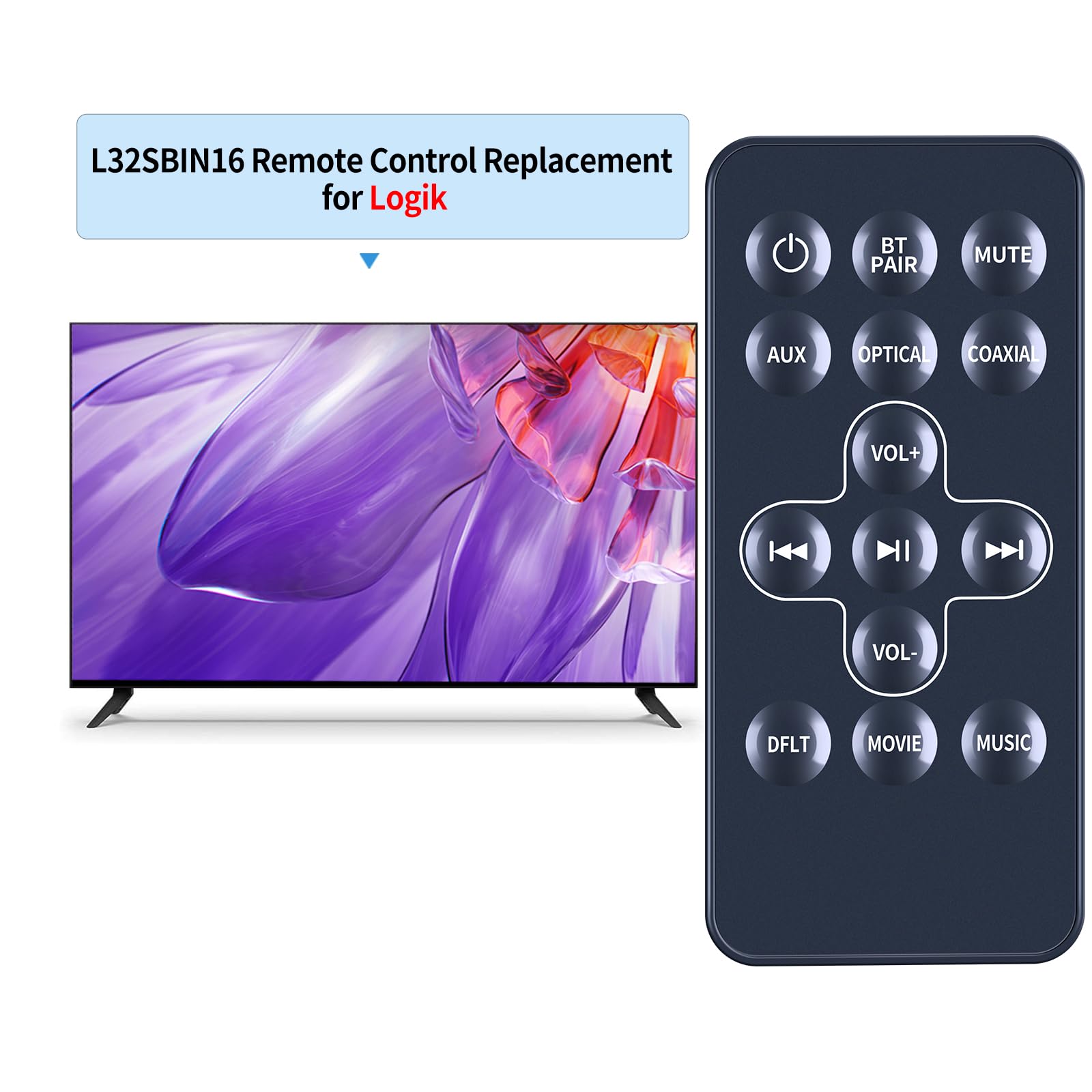 New 105000784 Replacement Remote Control Compatible with Logik L32SBIN16 Soundbars Remote Controller, black - Image 2
