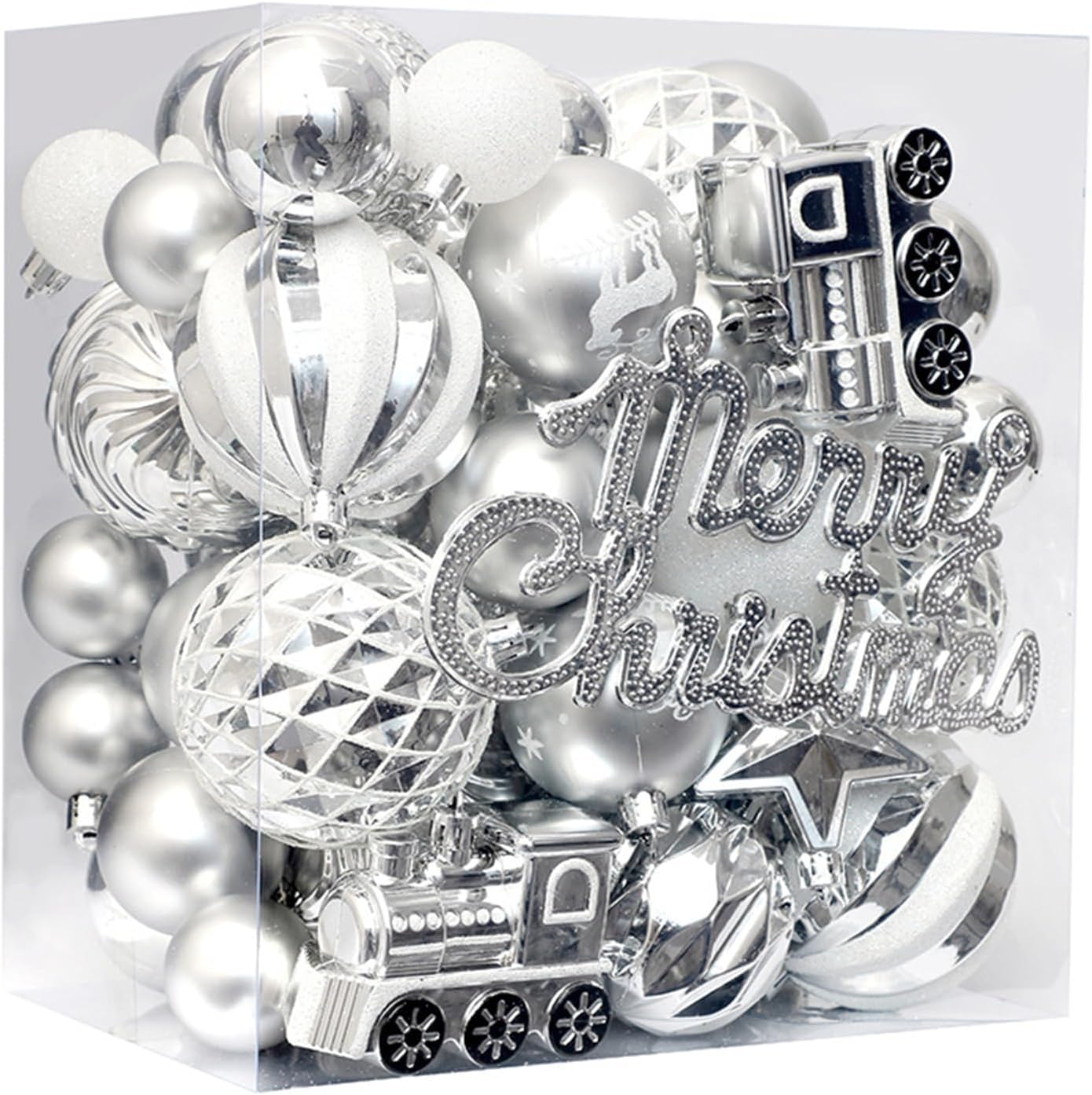 Conjunto de Ornamentos de Bola de Navidad de 65 Plástico Impermeable (Plata)