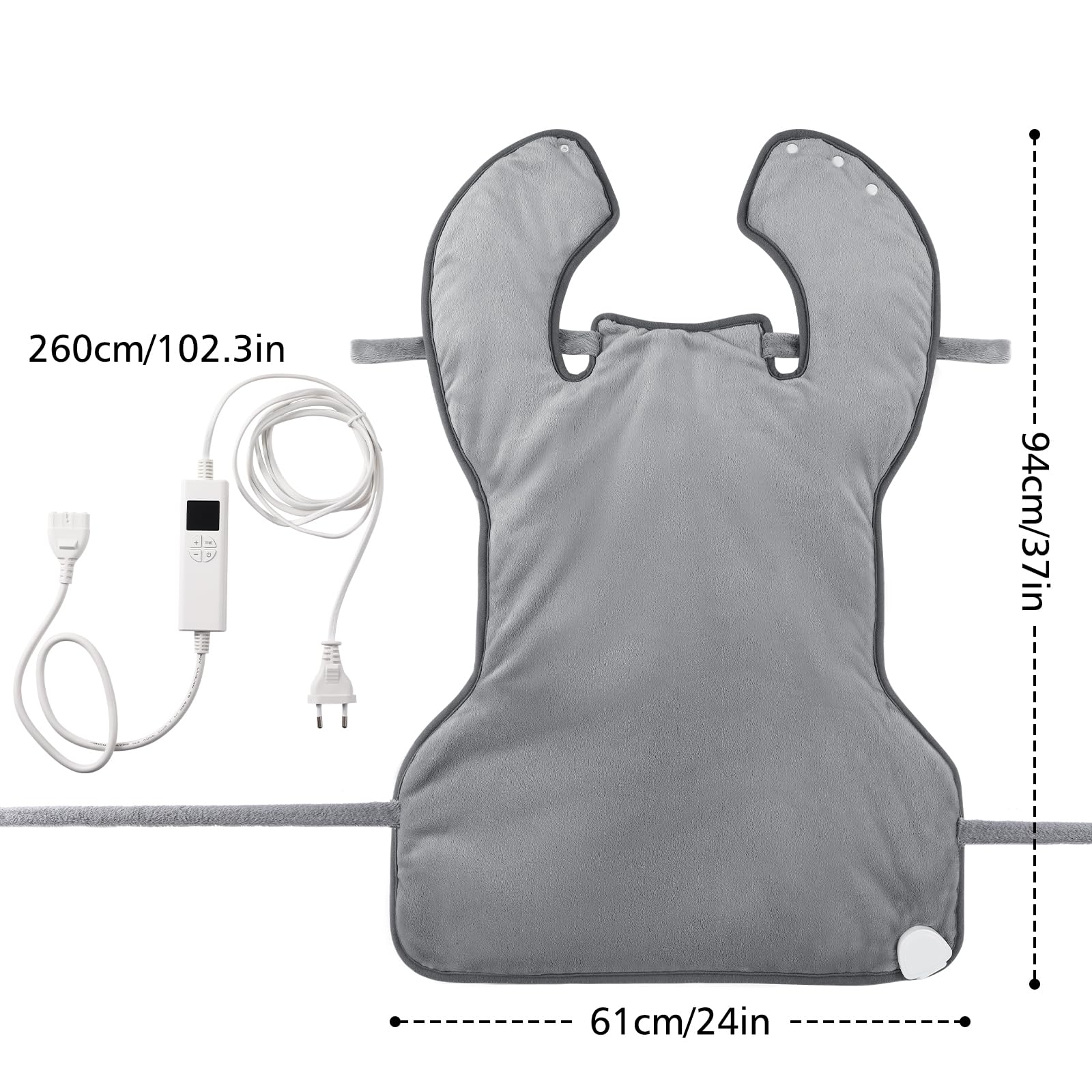 Heizkissen für Rücken Schulter Nacken 61x94cm Heizkissen mit Abschaltautomatik Schnelle Erwärmung, mit 4-Stunden-Timer und 6 Heizstufen Flanellmaterial, Waschbar Wärmekissen Elektrisch