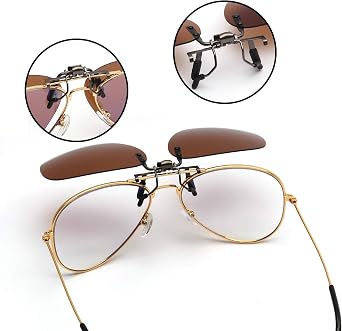 JM Polarized Clip on Sunglasses Frameless Flip Up Aviator Style Lens for Prescription Glasses