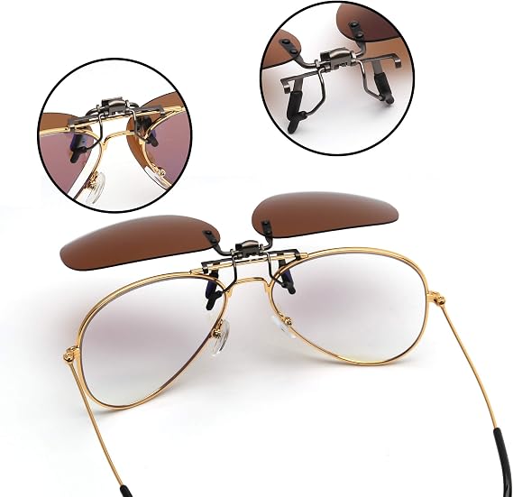 JM Polarized Clip on Sunglasses Frameless Flip Up Aviator Style Lens for Prescription Glasses