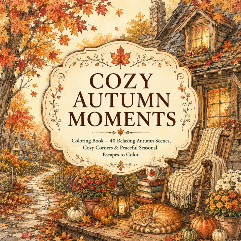 COZY AUTUMN MOMENTS: Coloring Book – 40 Relaxing Autumn Scenes, Cozy Corners & Peaceful Seasonal Escapes to Color
