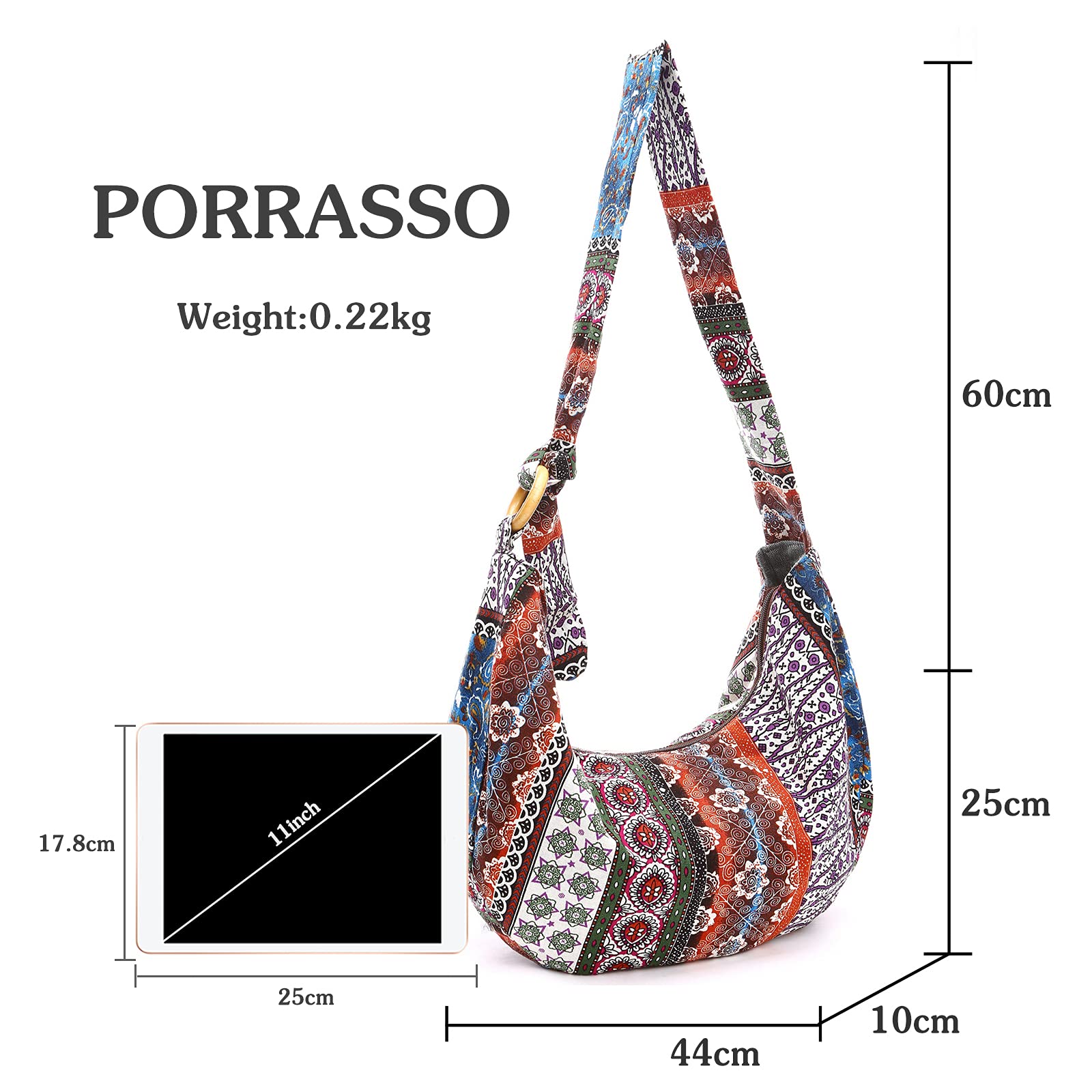 Sac D'épaule de Femmes Hippie Sac à Bandoulière Poids Léger Fourre-Tout Sac de Messager pour Voyage Plage École Vacances