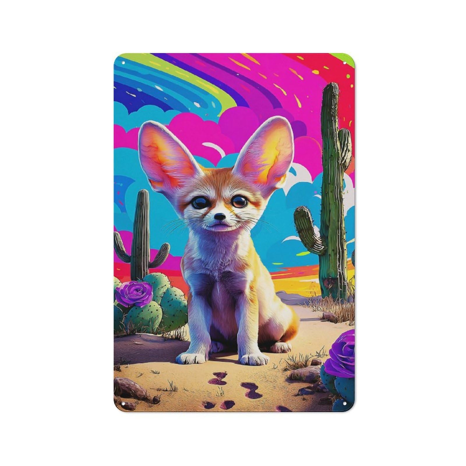 Junmoney Desert Fox In Vibrant Colors Rustic Tin Sign 30X20cm For Living Room Or Hallway, Suited To Living Room Decor Lovers