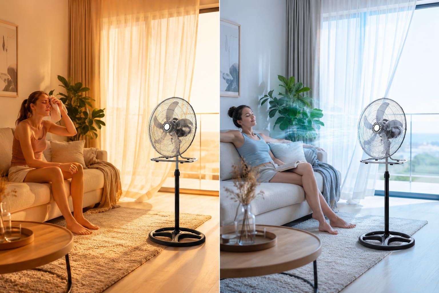 Generico Ventilatore 3 in 1 da Terra e Tavolo Cromato, Ventilatore Oscillante con Piedistallo Regolabile, Ventola Silenziosa ad Alta Potenza, Design Moderno in Metallo per Casa Ufficio Camera