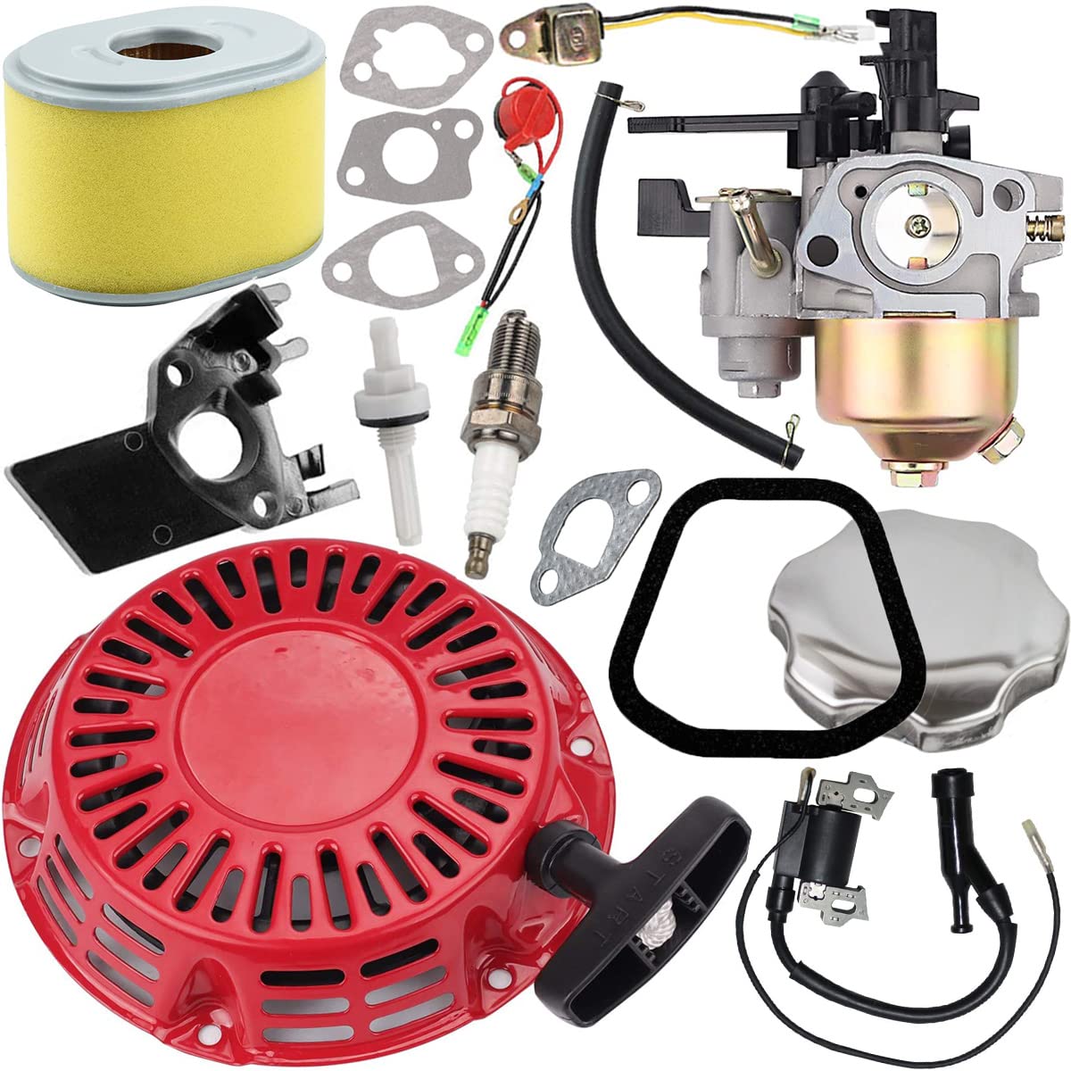 ZAMDOE GX160 Kit Carburatore per Honda GX140 GX 160 GX200 GX168 5HP 5.5HP 6.5HP Motore, con Autoavvolgente, Filtro Aria Bobina di Accensione Guarnizione Candela