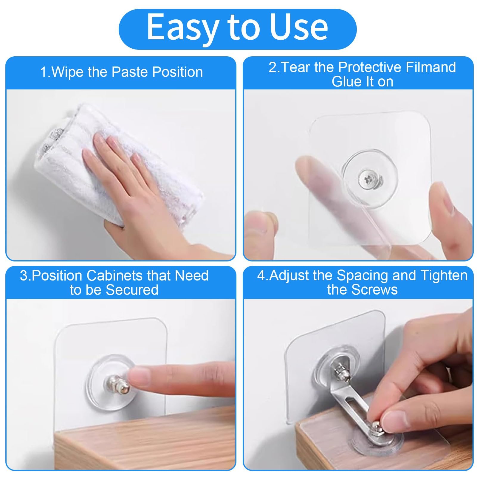 20 Kit Ancrage de Sécurité de Meuble, Support anti-basculement pour Sécurité Meubles, Ancrages Muraux Anti-Basculement Ancrages Fixation Murale sans Percer pour Placard Bibliothèque Etagère Armoire