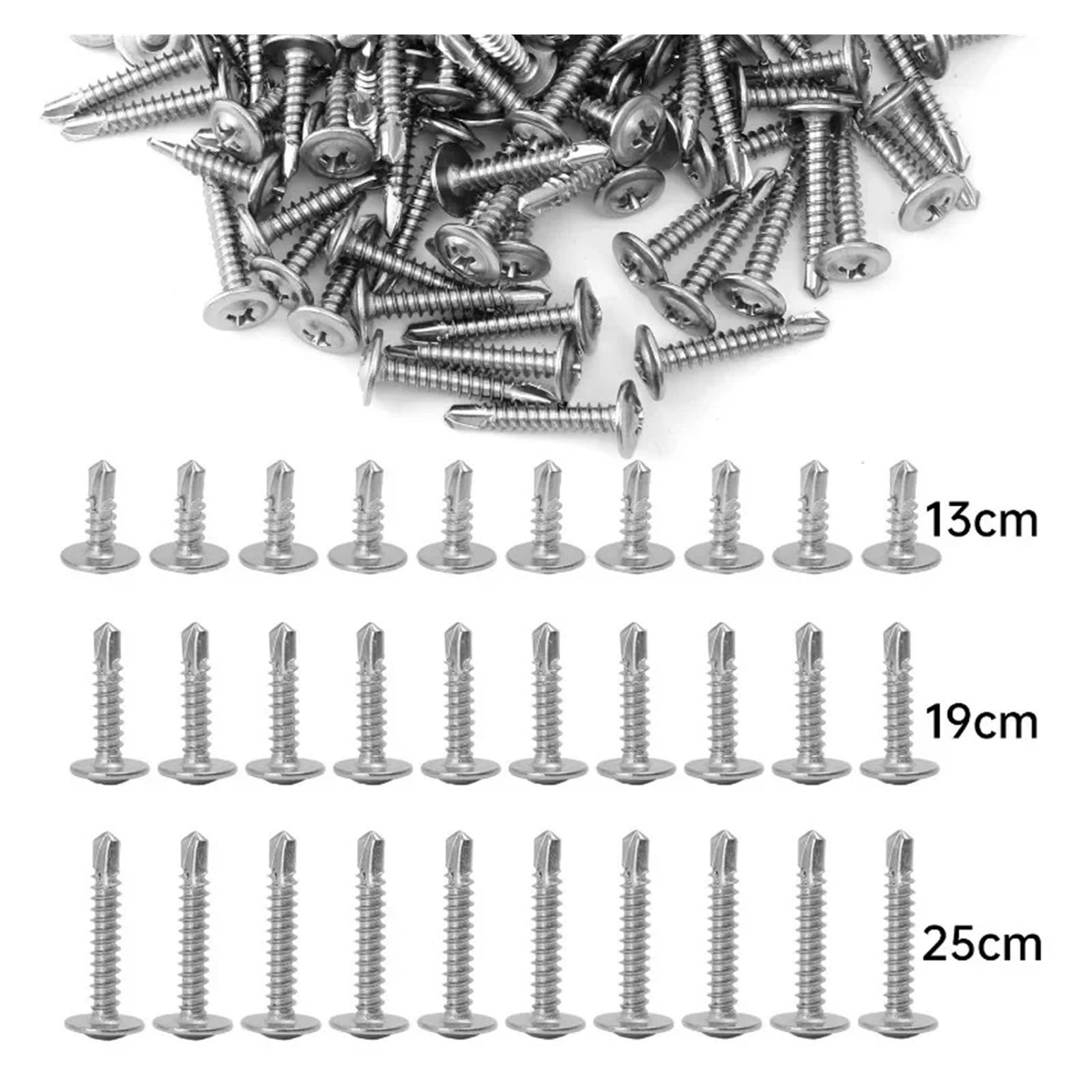 20 40 60 100 200 Stück Selbstbohrende Schrauben Aus Edelstahl, Kreuzschlitz-Unterlegscheiben-Sortiment for Holz Und Blech(200PCS,13mm)