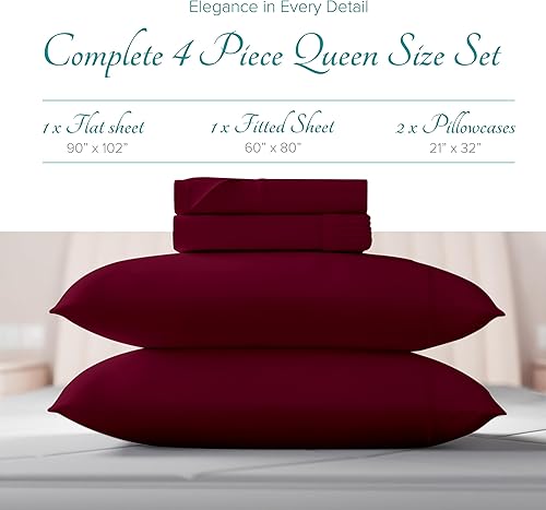 Miniatura 3 de Carressa Linen Juego de sábanas de 800 hilos 100% algodón egipcio suave de fibra larga, juego de 4 piezas, sábanas queen, bolsillo profundo de hasta