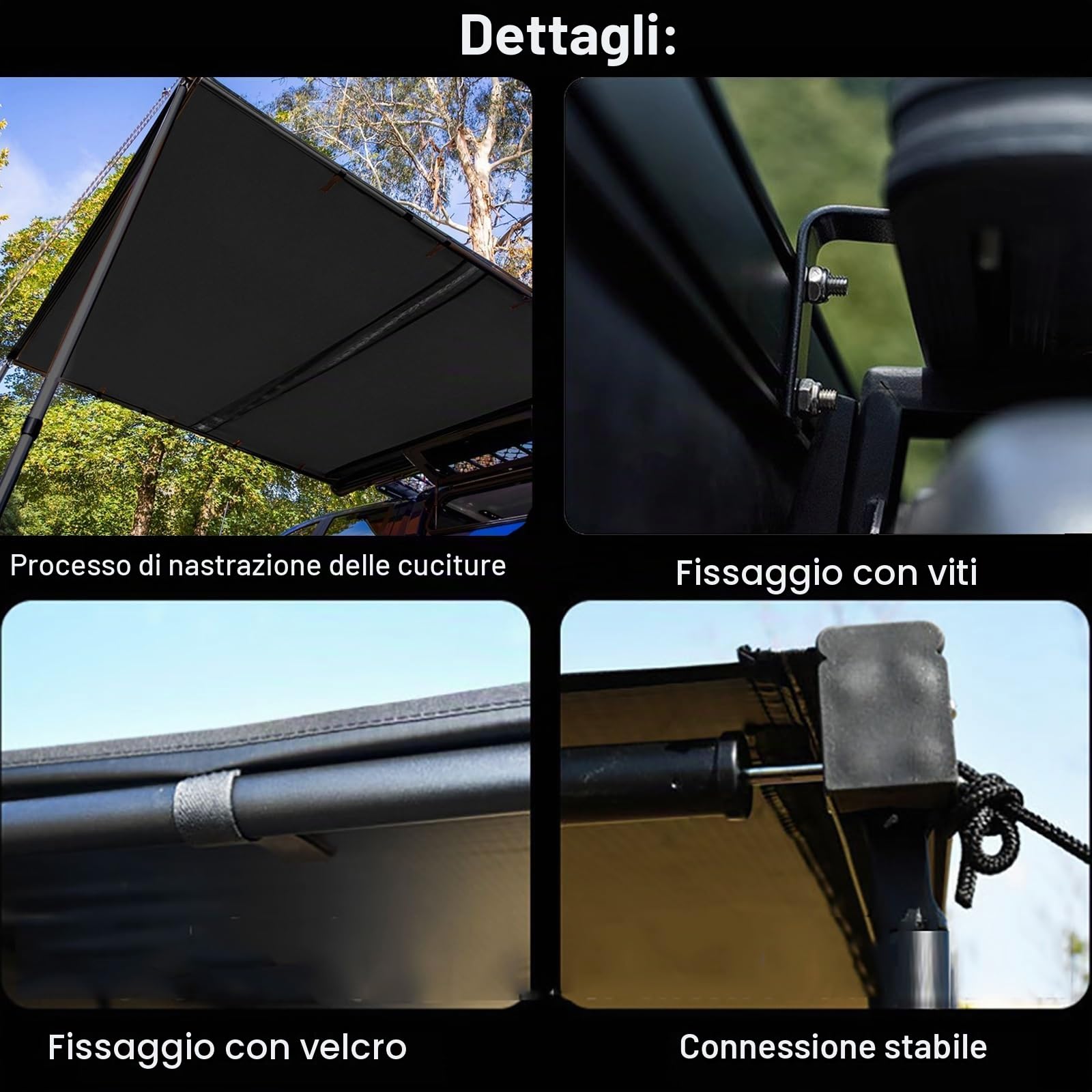 Tenda Campeggio Auto Tendalino per Auto PU5000mm 160x250cm per SUV Camion Furgone