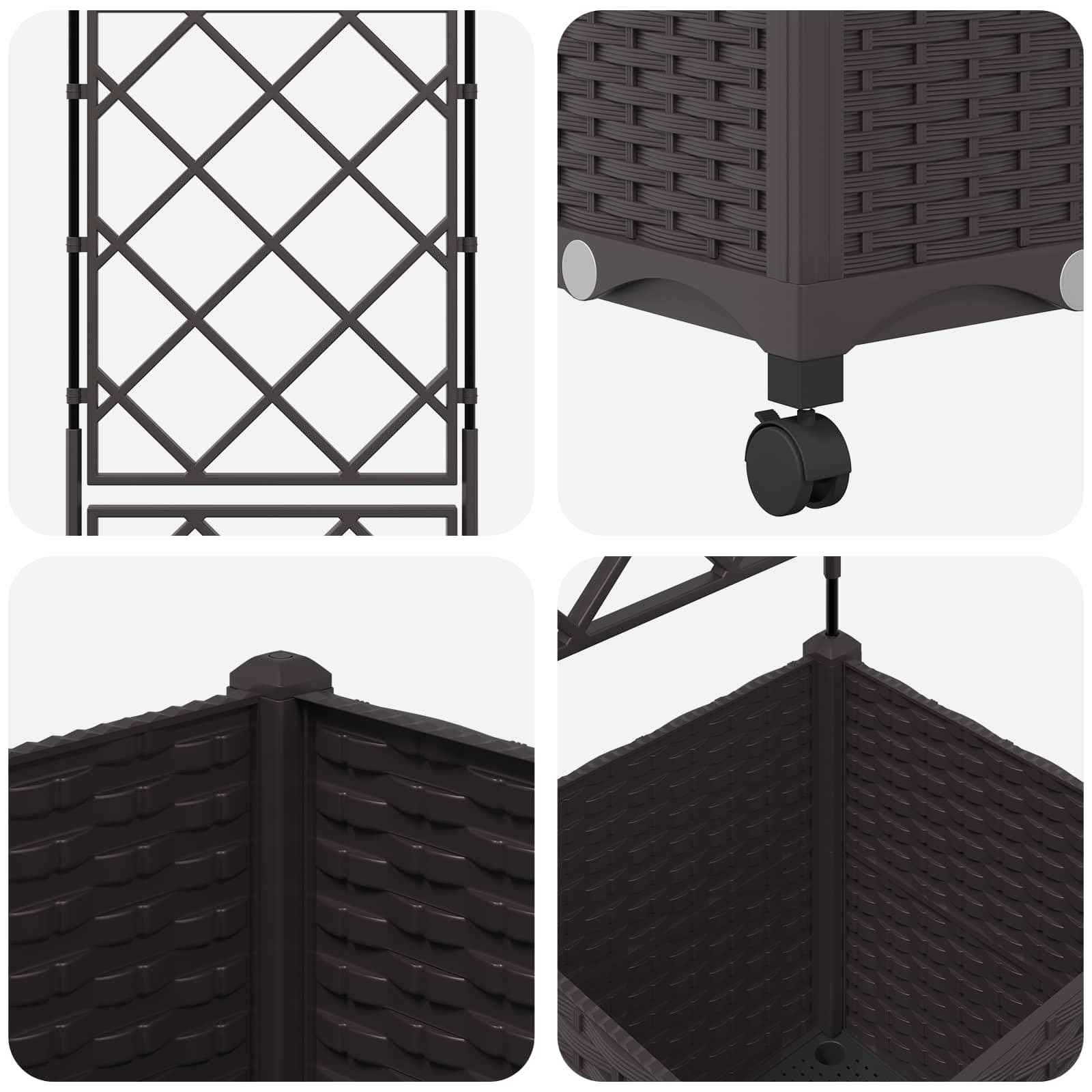 vidaXL Vaso da giardino con grigliato e ruote Marrone 40 x 40 x 149 cm