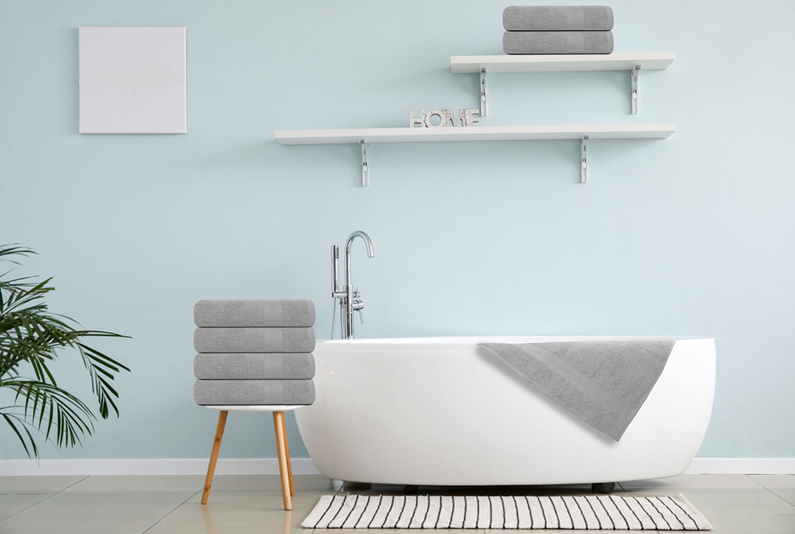 TEXCRAFT Medium Size Bath Towels Set of 6 – 100% Cotton Terry – 24" x 48" – Quick Dry, Soft & Highly Absorbent – Grey Towels for Bathroom, Gym, Spa, Pool & Daily Use: Light Grey 24''x48'' - PK 12