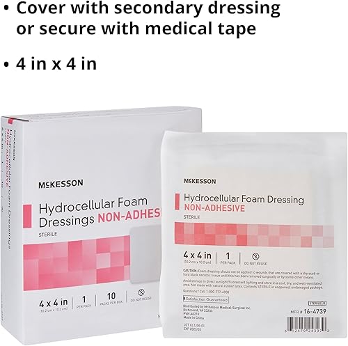 Miniatura 4 de McKesson Apósitos de espuma hidrocelular, estériles, no adhesivos, almohadilla de 4 x 4 pulgadas, 10 unidades, 10 paquetes, 100 en total