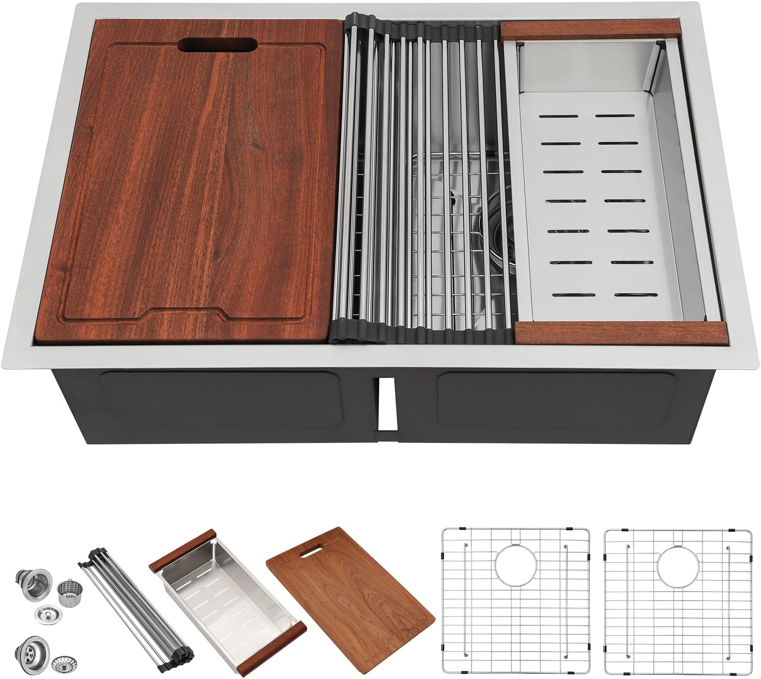 - 28 Inch Undermount Double Bowl Kitchen Sink -16 Gauge Stainless Steel Workstation Sink 50/50 28x19 Double Basin Under Counter Handmade Kitchen Sinks