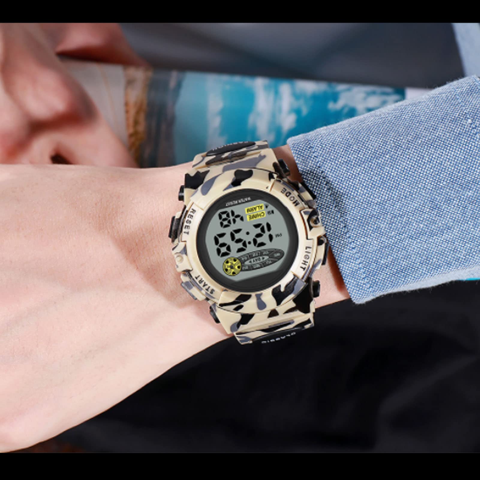 VGEBY Reloj Deportivo, Sistema de 12 24 Horas Reloj Digital Reloj Cronógrafo Noctilucente a Prueba de Agua para Hombres Regalo para Estudiantes Color de Camuflaje Al Aire Libre