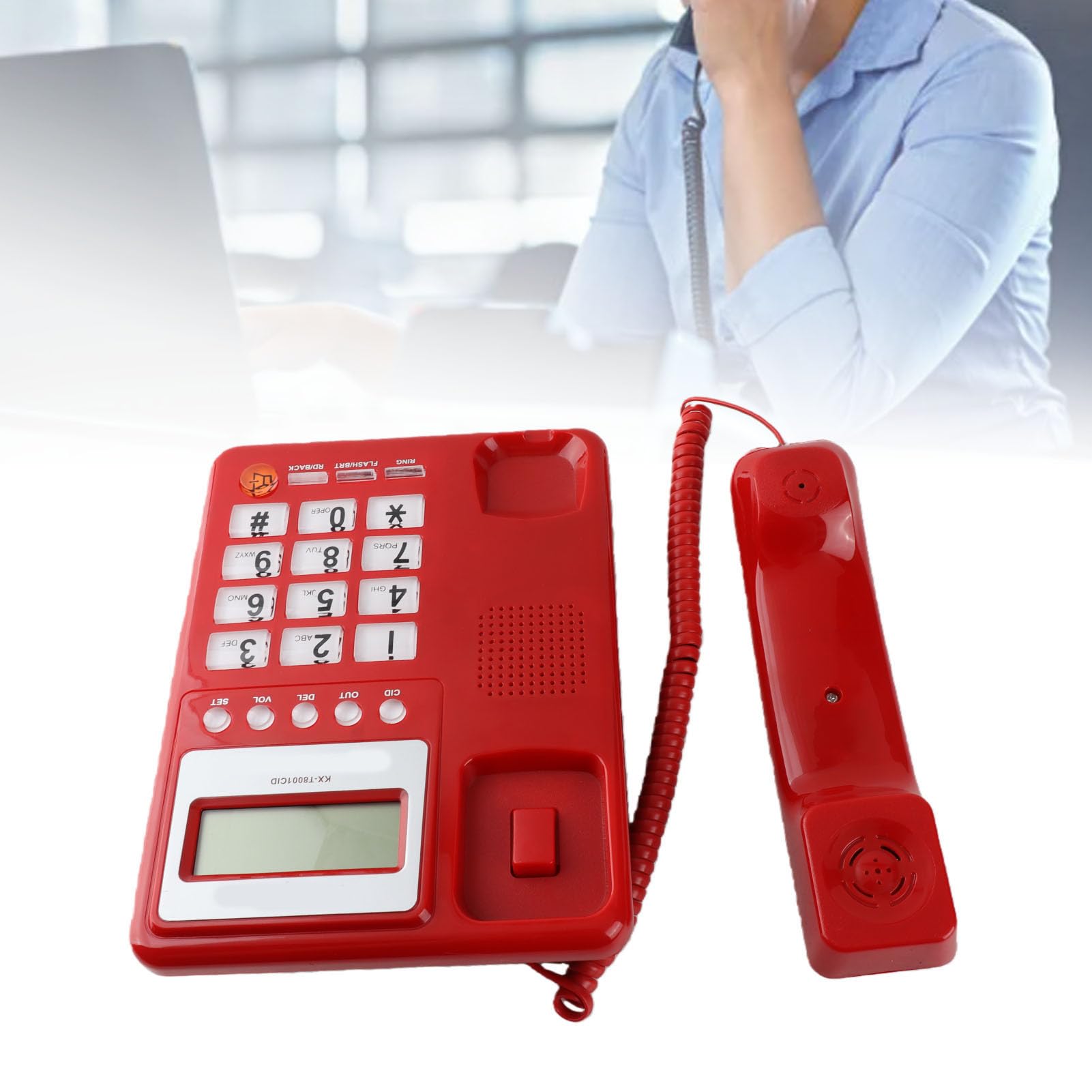 Telefoni con Filo Linea Fissa con Display ID Chiamante, Telefono Fisso con Vivavoce per Hotel Casa Ufficio Casa, Telefono da Tavolo Rosso retrò per Anziani, Segreteria Telefonica Digitale