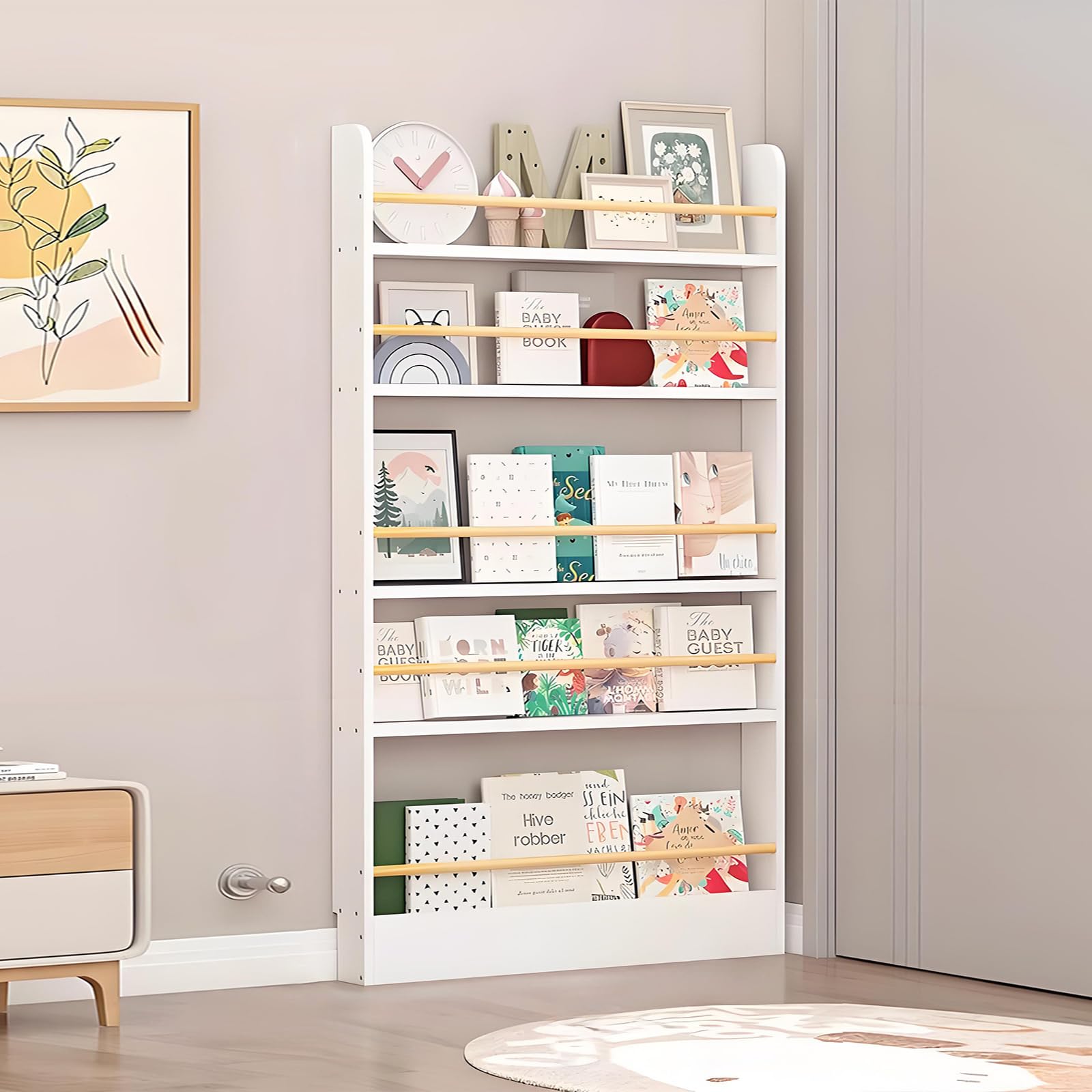 Tazyee Bookshelf, Tall Narrow Book Shelf, Behind Door 3-6 Tier Wall Bookcase for Bedroom, Living Room, Office, Space Saving Organizer for Kids’ Toys and Books White 5-shelf/35.4" x 3.9" x 57.1"