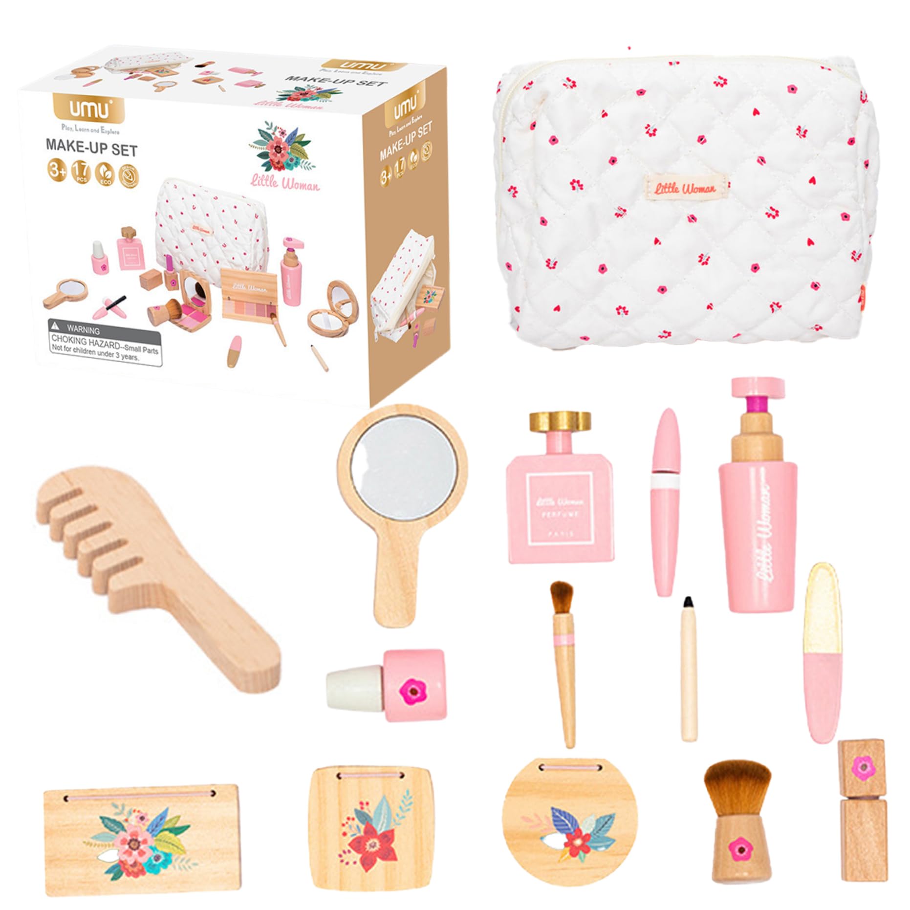 Juego de Juguetes de Maquillaje de Madera, Maquillaje Completo, Interactivo imaginativo, Juguete de Lindo Educativo temprano con Bolsa de algodón, para niñas..