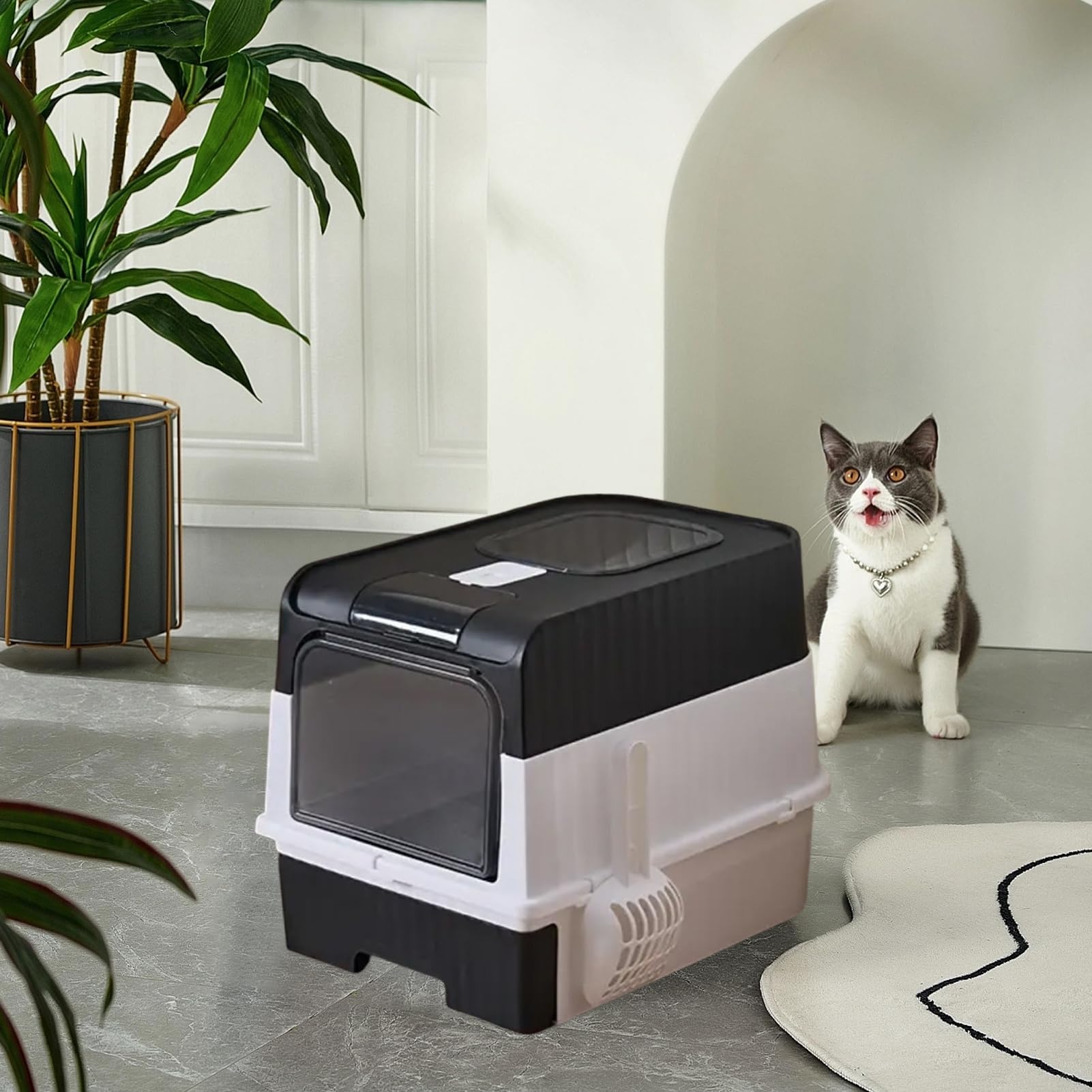 Katzenklo Katzentoilette Mit Haube | Geschlossene Klappbare Leichte Katzentoilette Mit Siebfunktion, Schaufel Und Abfallbeuteln Für Die Innenhaltung