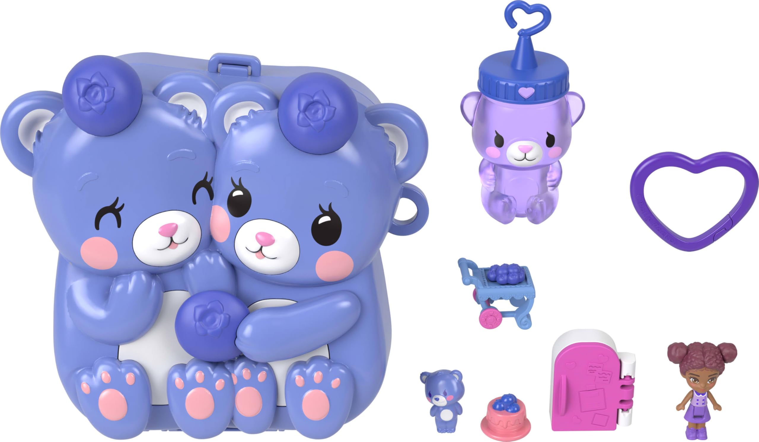 Polly Pocket Dolls and Playset, Blueberry Besties Compact, Travel Toy with 1 Micro Doll, Pet, Fruit Themed Accessories