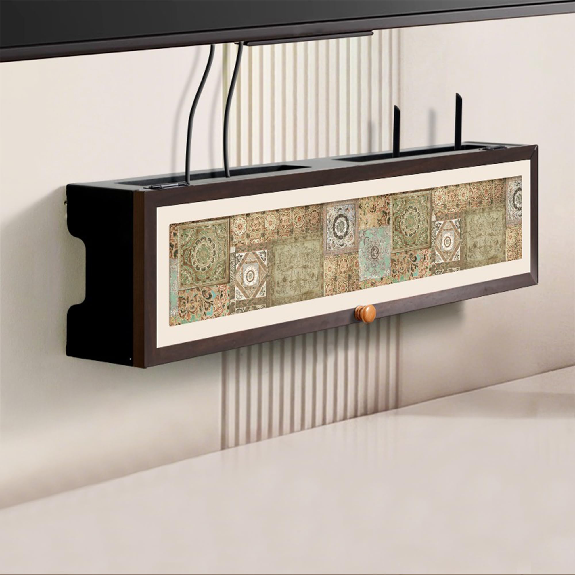 Scatola portaoggetti in legno per router WiFi, mensola decorativa da parete per modem, organizer per la gestione dei cavi per casa e ufficio, design rustico,
