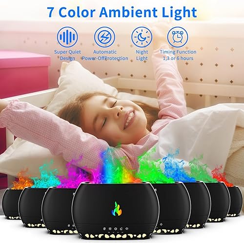 Miniatura 5 de Difusor de aceite esencial de llama colorida 4 en 1, humidificador de aire de 11.8 fl oz para habitación grande, altavoz Bluetooth, máquina de ruido