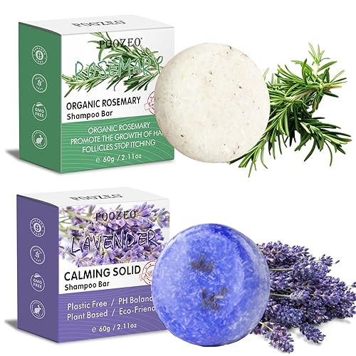 Paquete de 2 barras de champú para el cabello con lavanda y romero, limpieza profunda para la pérdida de cabello del cuero cabelludo, champú
