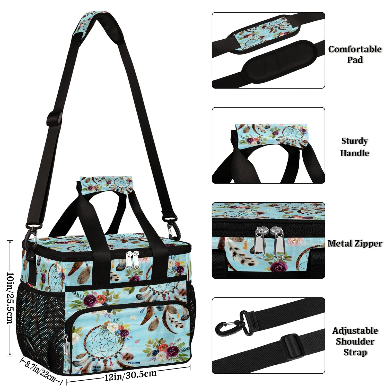 Grand sac à déjeuner isotherme pour adultes, hommes, femmes, enfants, filles, garçons, motif attrape-rêves ethniques, sac isotherme pour le travail, le pique-nique, le barbecue