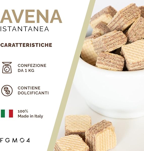 FGM04 - Avena istantanea in Polvere 1000 g - Ideale per Porridge, Pancake, Shake proteici - per Colazione Fitness e Snack - Confezione da 1 KG (1 Unità (Confezione da 1), Wafer) - 4