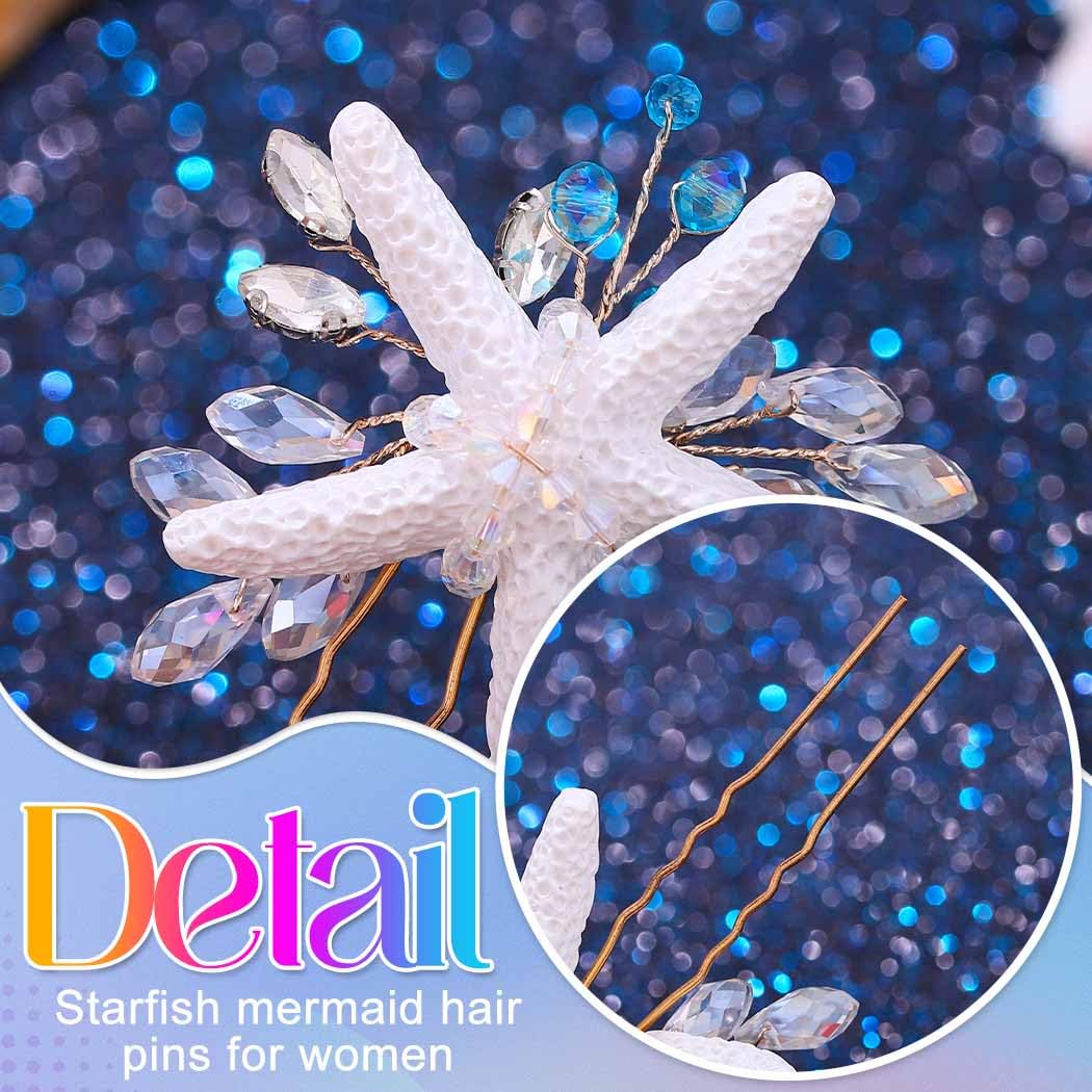 Unicra Gold Starfish Hair Pins Wedding Bridal Hair Pieces Rhinestone Mermaid Hair Accessories for Women and Brides (Pack of 2) - Image 5