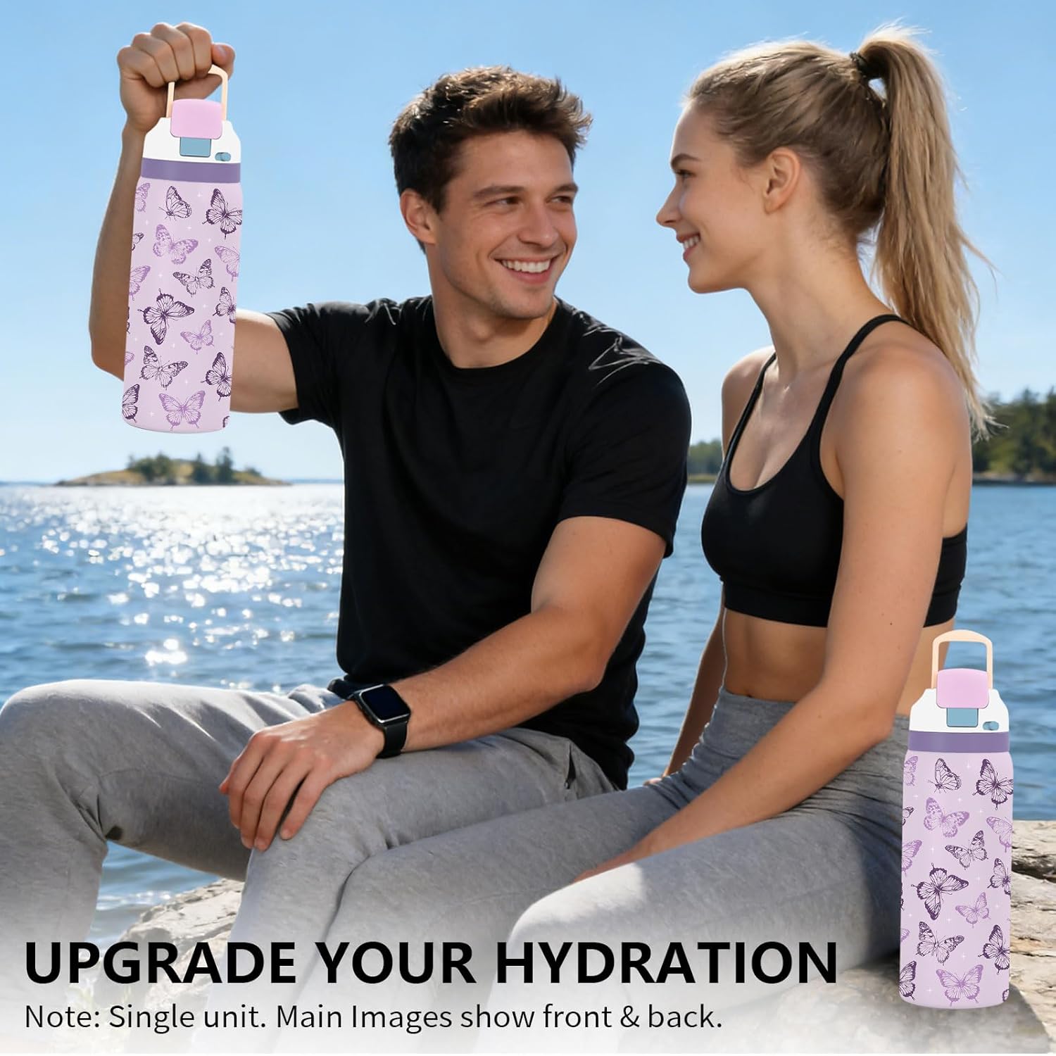 Butterfly 32oz Water Bottle Gifts for Women, Stainless Steel Insulated Tumbler with Handle & 2-in-1 Leak Proof Locking Lid for Outdoor Sports, Birthday Gift for Her Wife Daughter