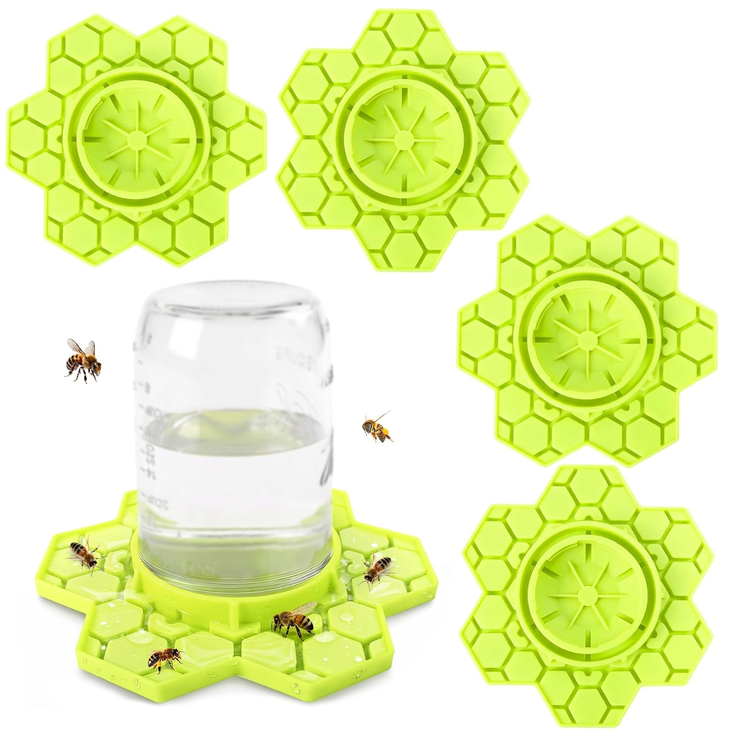 4 Pack Bee Feeder for Mason Jar, Silicone Bee Watering Station, Compatible with Regular and Wide Mouth, Bee Feeders for Hives, Beekeeping Supplies, Bee Waterer for Outside Garden(Yellow)