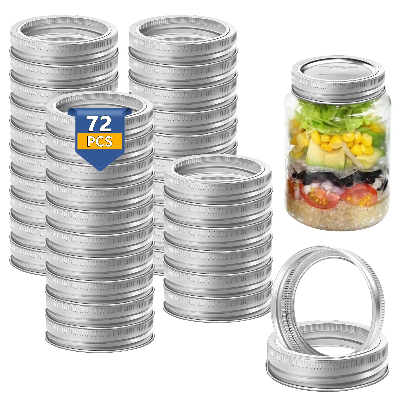 Einmachringe mit normaler Öffnung, Einmachglas-Ringe, normale Öffnung, geteilte Dichtungen, Einmachgläser, Metall-Ersatzbänder, wiederverwendbar, auslaufsicher, für kleine Einmachgläser, 72 Stück