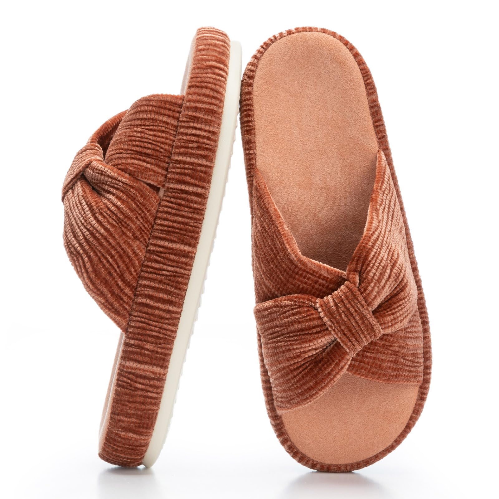 Chantomoo Slippers for Women Memory Foam House Bedroom Corduroy Bow Crossbands Slipper Shoes Comfy Trendy Gift Slippers