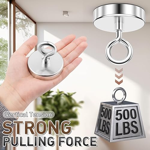 Miniatura 46 de FINDMAG Imán de pesca súper fuerte, fuerza de tracción de 1000 libras, imán de neodimio de tierras raras con ojal de agujero avellanado, imanes